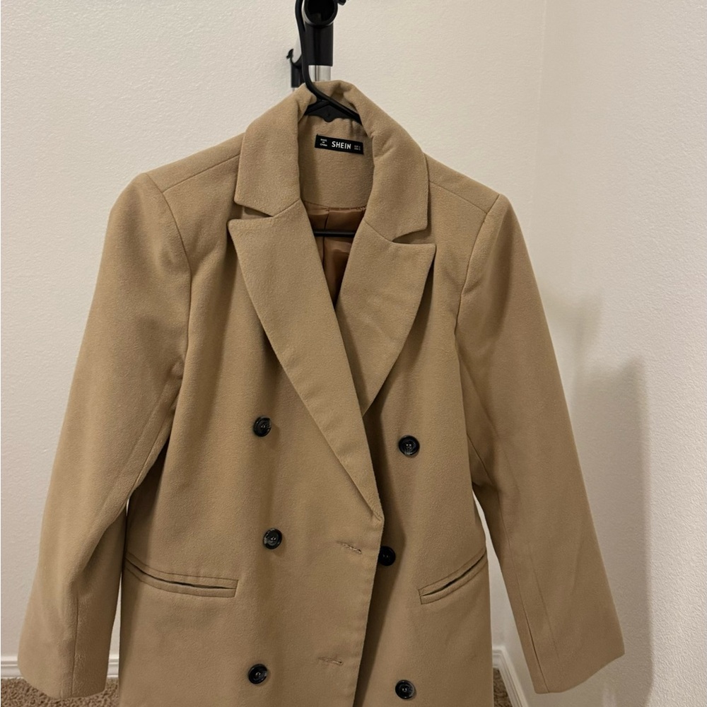 SHEIN Camel Double-Breasted Blazer